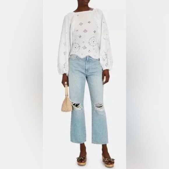 Slvrlake Premium Denim High Waisted London Crop distressed straight leg jean 25 - Picture 1 of 11
